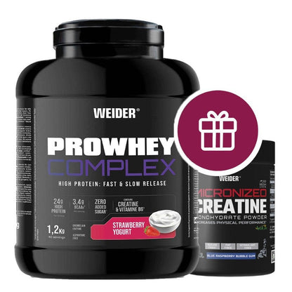 Weider Pro Whey Complex + Micronized Creatine, Strawberry Yogurt & Blue Raspberry Bubble Gum - 1200g + 70g