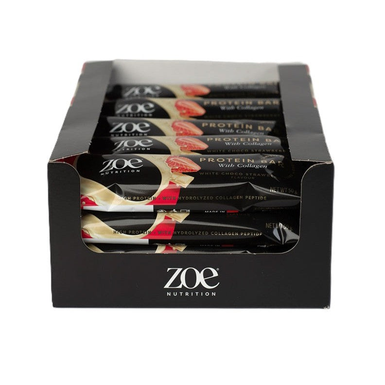 ZOE Nutrition Protein Bar with Collagen, White Choco Strawberry - 20 x 50g