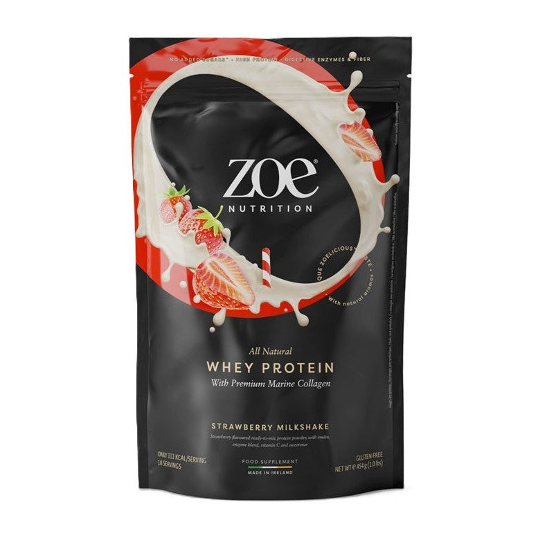 ZOE Nutrition Whey Protein with Premium Marine Collagen, Strawberry Milkshake - 454g